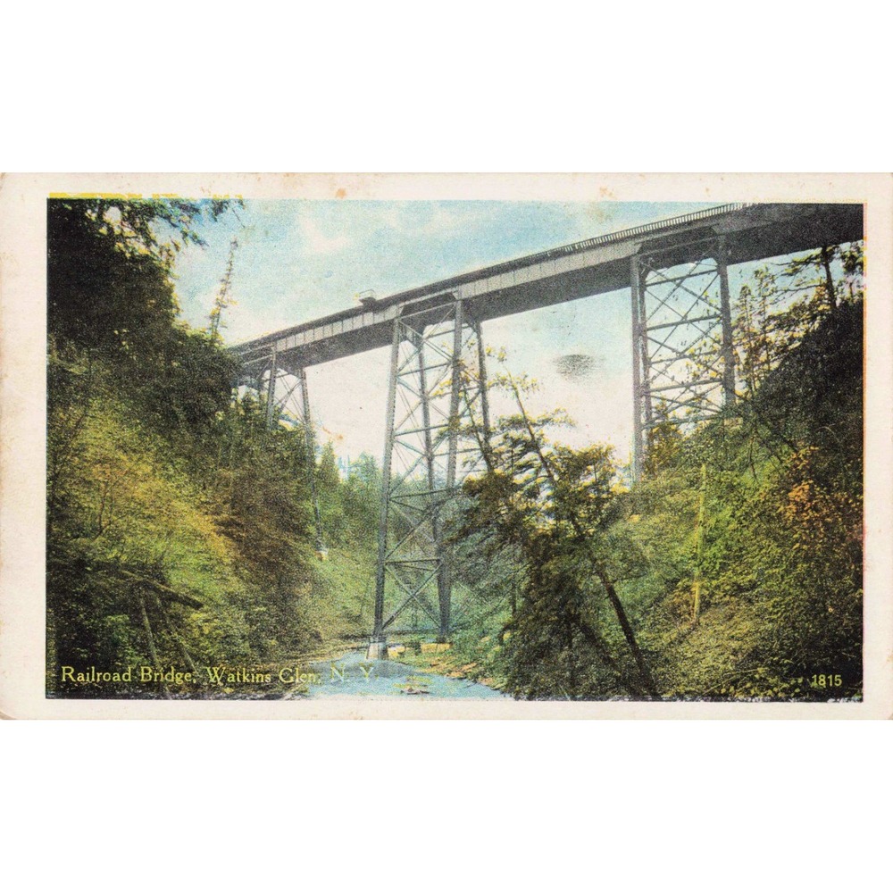 Vintage 1927 Railroad Bridge Watkins Glen NY Postcard Geo V Millar Co 1815